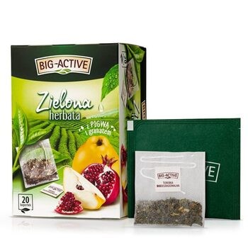 Big-Active, Zielona herbata w torebkach z pigwą i granatem, 30 g (1,5 g x 20 szt.)