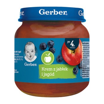 Gerber, krem z jabłek i czarnych jagód, 4 m+, 125 g