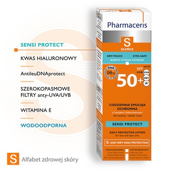 Pharmaceris S Sensi Protect, codzienna emulsja ochronna z kwasem hialuronowym do twarzy i okolic oczu SPF 50+, 50 ml