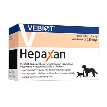 Vebiot Hepaxan, naturalne wsparcie wątroby dla psa i kota, tabletki, 60 szt.