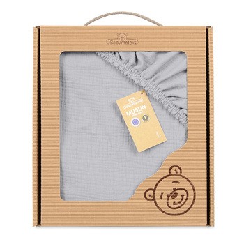 Babymatex, prześcieradło muślinowe z gumą 60x120 cm, szary, 1 szt.