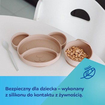 Canpol Babies, silikonowy trójdzielny talerzyk z przyssawką, Miś, beżowy, 1 szt.