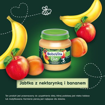 BoboVita Bio, deserek jabłko z nektarynką i bananem, 5 m+, 125 g