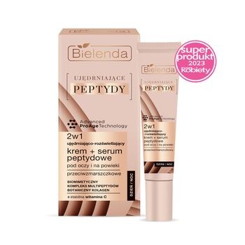 Bielenda Ujędrniające Peptydy, ujędrniająco-rozświetlający krem+serum peptydowe, pod oczy i na powieki, 15 ml
