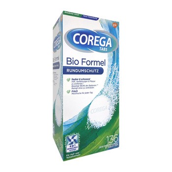 Corega Tabs Bio Formuła, tabletki do czyszczenia protez, 136 szt. (Import równoległy, Pharmapoint)