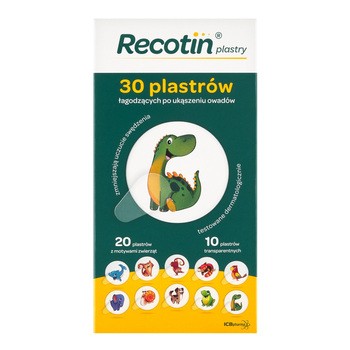 Recotin, plastry pielęgnujące i łagodzące po ukąszeniach owadów, 30 szt.