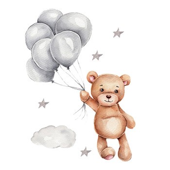 Sipo, Naklejki na ścianę dla dzieci, Miś z balonikami, 1 szt.
