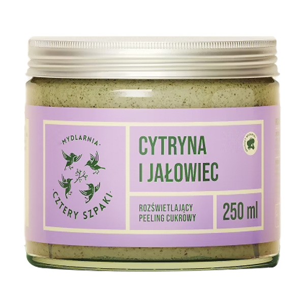 Cztery Szpaki Mydlarnia 4Szpaki, Rozświetlający peeling cukrowy, cytryna i jałowiec, 250ml