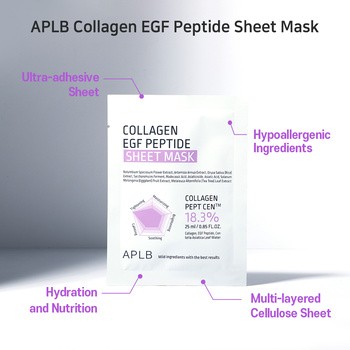 APLB Collagen EGF Peptide Sheet Mask, maska w płachcie do twarzy z kolagenem i peptydami EGF, 25 ml