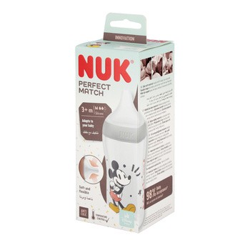 NUK Perfect Match Disney Myszka Miki, butelka 260 ml z silikonowym smoczkiem, 1 szt.