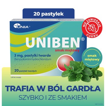 Uniben smak miętowy, 3 mg, pastylki twarde, 20 szt.