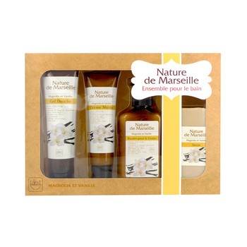 Zestaw Promocyjny Nature de Marseille, magnolia i wanilia, żel pod prysznic + krem do rąk + balsam do ciała + mydło