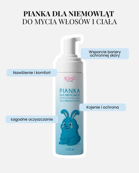 Bosko Cosmetics, pianka dla niemowląt do mycia włosów, ciała od 1 miesiąca, 150 ml