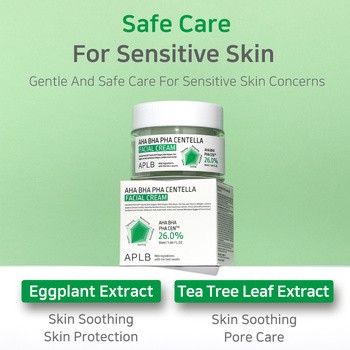 APLB AHA BHA PHA Centella Facial Cream, krem złuszczająco-kojący do twarzy z kwasami i wąkrotą azjatycką, 55 ml