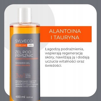 Sylveco Pure Line Men, żel pod prysznic 3w1, energetyzująco-łagodzący, 400 ml