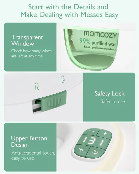 Подогреватель влажных салфеток Momcozy Large Capacity, 4 уровня температуры, с ночником — фото 4