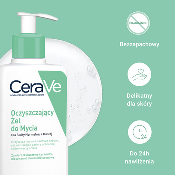 CeraVe, oczyszczający żel do mycia z ceramidami dla skóry normalnej i tłustej, 236 ml
