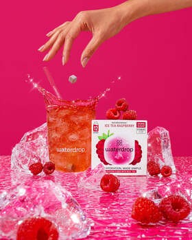 Waterdrop, Microdrink Ice Tea Raspberry, kostki musujące do przygotowania napoju, 2,1 g x 12 szt.