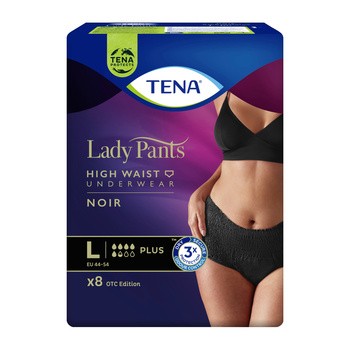 Majtki chłonne TENA Lady Pants Plus Noir OTC Edition, rozmiar L, 8 szt.
