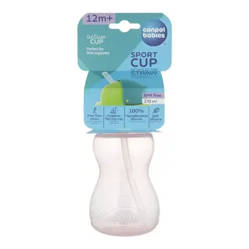 Canpol Babies, Bidon ze składaną rurką silikonową, różowy, 270 ml
