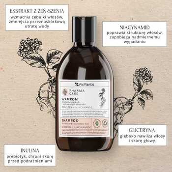 Vis Plantis Pharma Care, szampon do włosów cienkich, żeńszeń i niacynamid, 500 ml