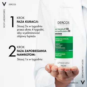 Vichy Dercos DS, szampon przeciwłupieżowy, włosy normalne i przetłuszczające się, 390 ml