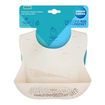 Canpol Babies, śliniak silikonowy z kieszonką, kremowy, 1 szt.