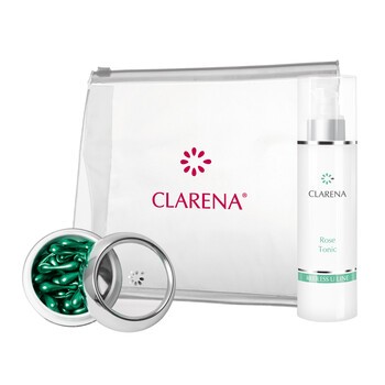 Zestaw Promocyjny Clarena Redless U, perły wzmacniające naczynia, 30 szt. + tonik, 200 ml + kosmetyczka