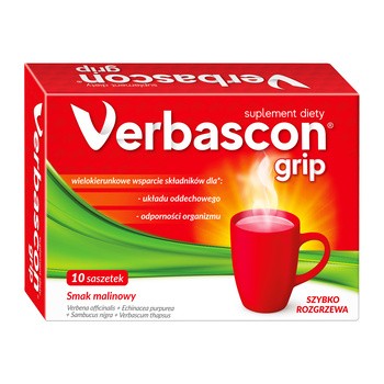 Verbascon Grip, proszek do rozpuszczania, smak malinowy, saszetki, 10 szt.