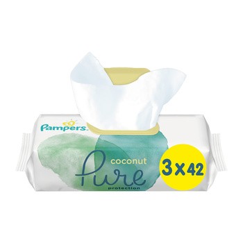 Pampers Coconut Pure, nawilżane chusteczki dla dzieci, 3 x 42 szt.