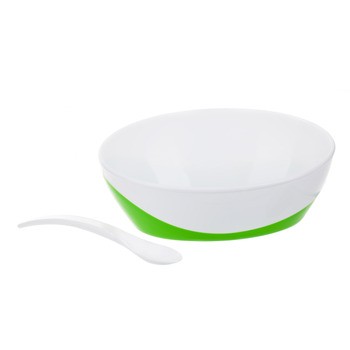 Canpol Babies, miska z łyżeczką i pokrywką Krówka, 350 ml, zielona, 1 szt.