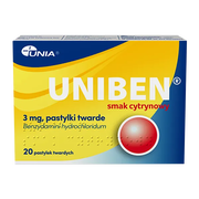 Uniben smak cytrynowy, 3 mg, pastylki twarde, 20 szt.
