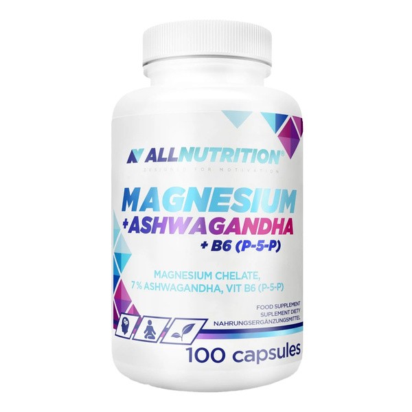 Magnez + Ashwagandha + B6 200mg/144mg/5mg 100 kapsułek [ALLNUTRITION] - ALLNUTRITION