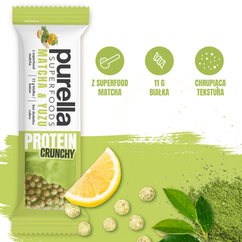 Purella Superfoods, Crunchy Matcha &Yuzu, baton proteinowy, 45 g