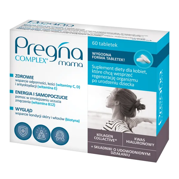 Kolagen rybi + Kwas hialuronowy + Biotyna + Witaminy 60 tabletek [Pregna] - Pregna