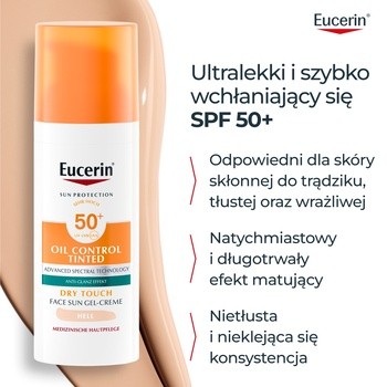 Eucerin Oil Control SPF 50+, żel-krem ochronny barwiący, 50 ml