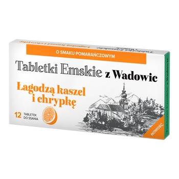 Tabletki Emskie z Wadowic, tabletki do ssania, o smaku pomarańczowym, 12 szt.