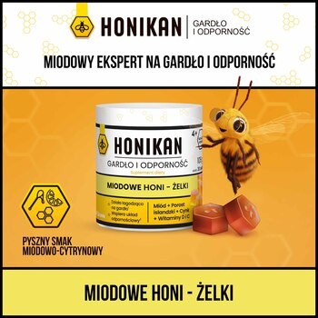 Honikan Gardło i Odporność Miodowe Honi - Żelki, 105 g (ok. 30 szt.)