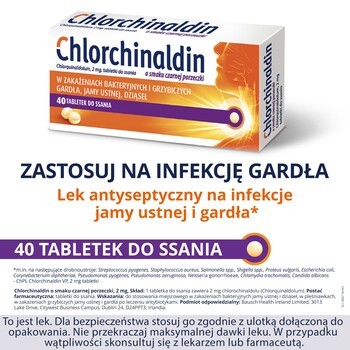 Chlorchinaldin, 2 mg, tabletki do ssania o smaku czarnej porzeczki, 40 szt.