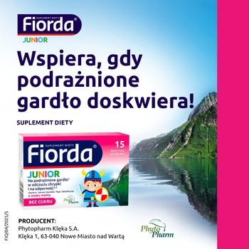 Fiorda Junior, pastylki do ssania o smaku malinowym, 15 szt.