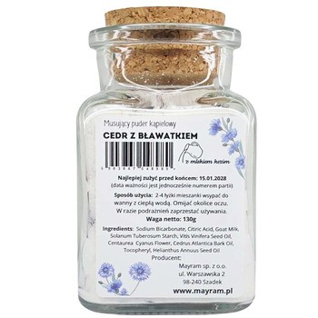 Mayram, musujący puder kąpielowy, Cedr z Bławatkiem, 130 g