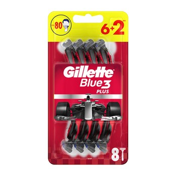 Gillette Blue3 Red, jednorazowa maszynka do golenia dla mężczyzn, 6 + 2 szt.