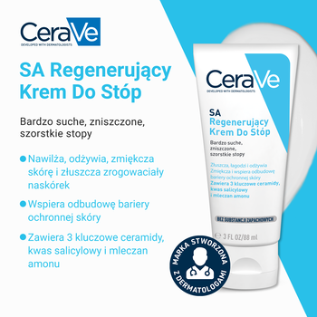 CeraVe SA, regenerujący krem do stóp z ceramidami do skóry bardzo suchej, 88 ml