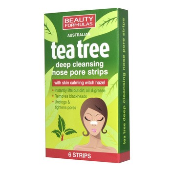 Beauty Formulas, głęboko oczyszczające paski na nos z olejkiem z drzewa herbacianego, 6 szt.