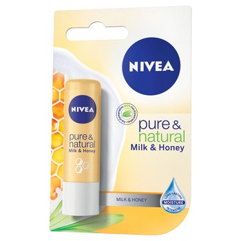 Nivea Pure & Natural, pomadka ochronna Milk & Honey, 4,8 g