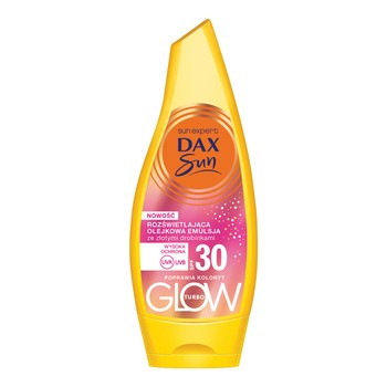 Dax Sun Turbo Glow, olejkowa emulsja rozświetlająca ze złotymi drobinkami, SPF 30, 175 ml