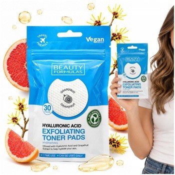 Beauty Formulas, złuszczające płatki z kwasem hialuronowym i ekstraktem z grejpfruta, 30 szt.