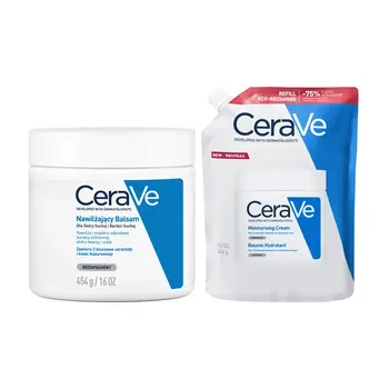 Zestaw CeraVe, nawilżający balsam do twarzy i ciała z ceramidami do skóry suchej i bardzo suchej, 454 g + opakowanie uzupełniające refill, 454 g
