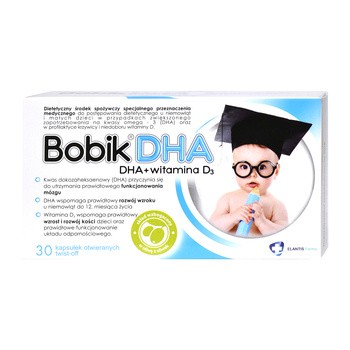 Bobik DHA, DHA + witamina D3, kapsułki twist-off, 30 szt.