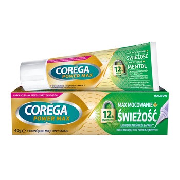 Corega Power Max Mocowanie + Świeżość, krem mocujący do protez zębowych, mocno miętowy, 40 g